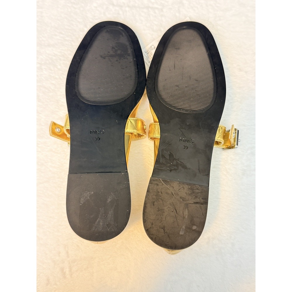 NEW MANGO MNG GOLD GATHERED STRAP BUCKLE BALLERINA BALLET FLAT SHOES 39 US 8-8.5 - Picture 6 of 12